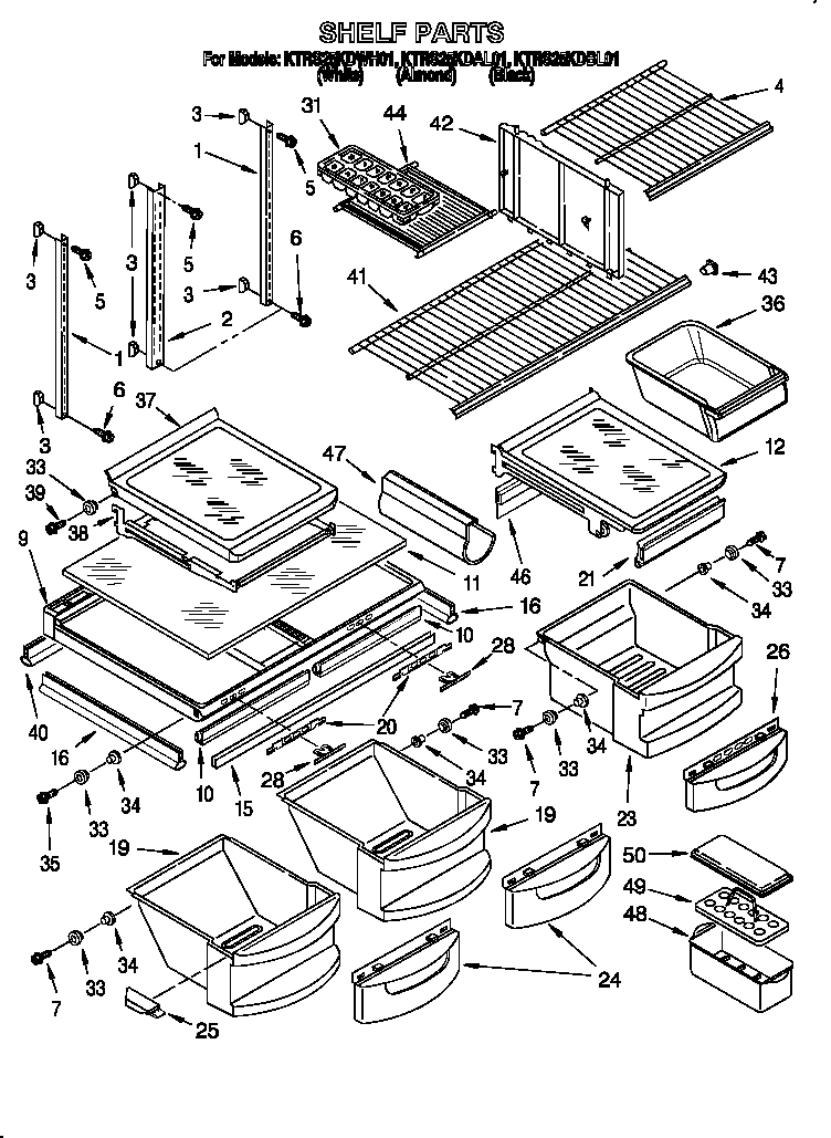 KitchenAid KTRS25KDWH01 shelf diagram
