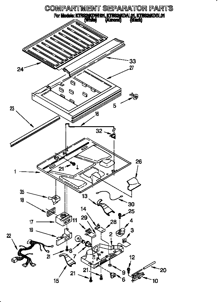 KitchenAid KTRS25KDWH01 compartment separator diagram