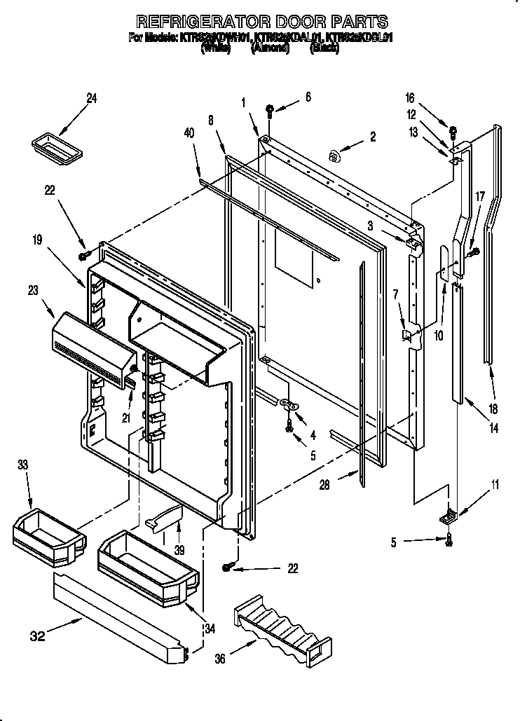 KitchenAid KTRS25KDWH01 refrigerator door diagram