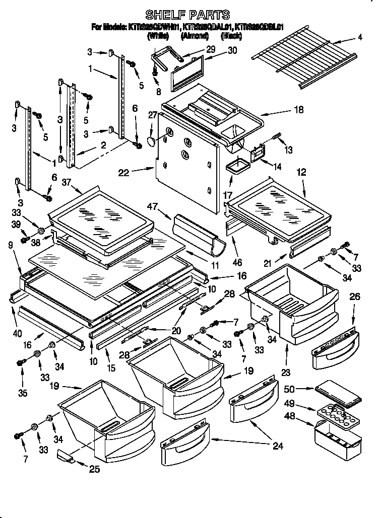 KitchenAid KTRS25QDAL01 shelf diagram