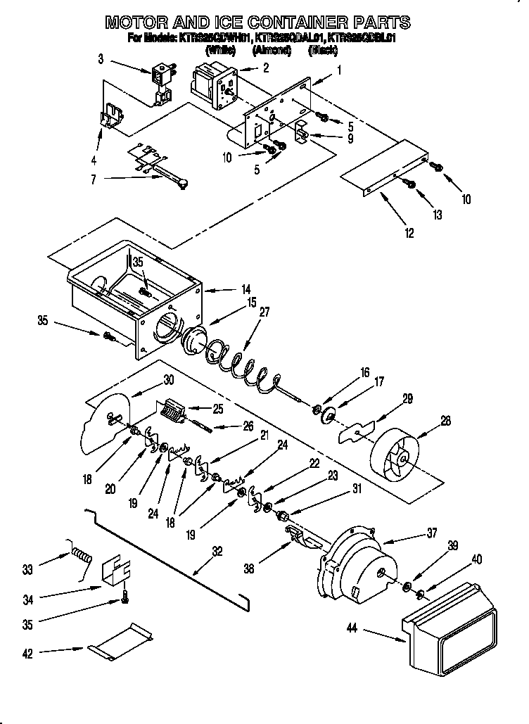KitchenAid KTRS25QDAL01 motor and ice container diagram