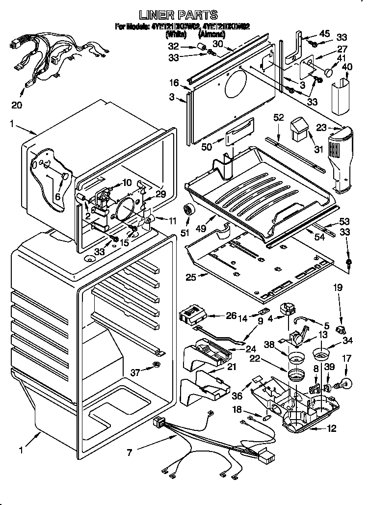 Whirlpool 4YET21DKDW02 liner diagram