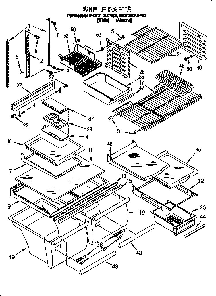 Whirlpool 4YET21DKDW02 shelf diagram