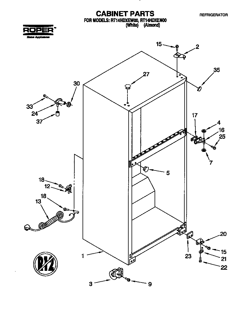 Roper RT14HDXEW00 cabinet diagram