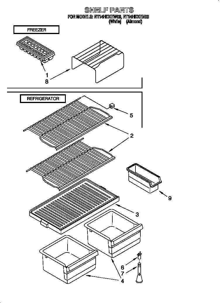 Roper RT14HDXEW00 shelf diagram