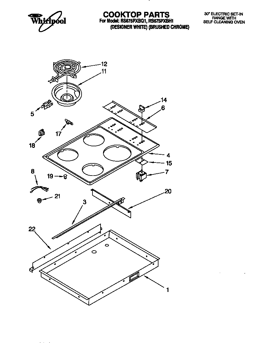 Whirlpool RS675PXBH1 cooktop diagram