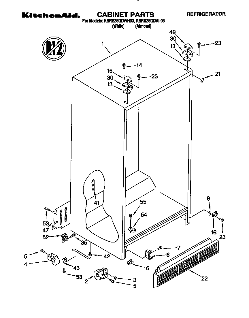 KitchenAid KSRS25QDWH03 cabinet diagram