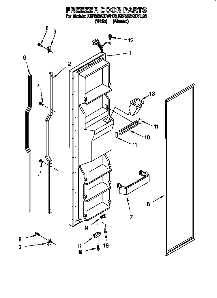 KitchenAid KSRS25QDWH03 freezer door diagram