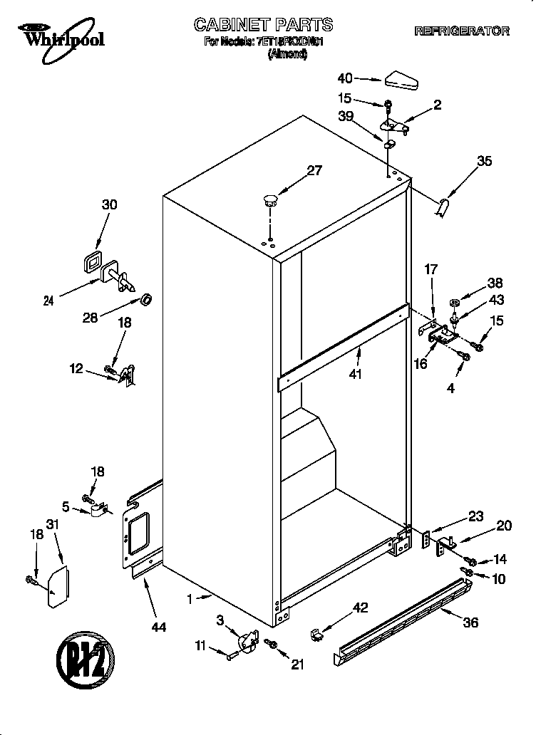 Whirlpool 7ET18PKXDN01 cabinet diagram
