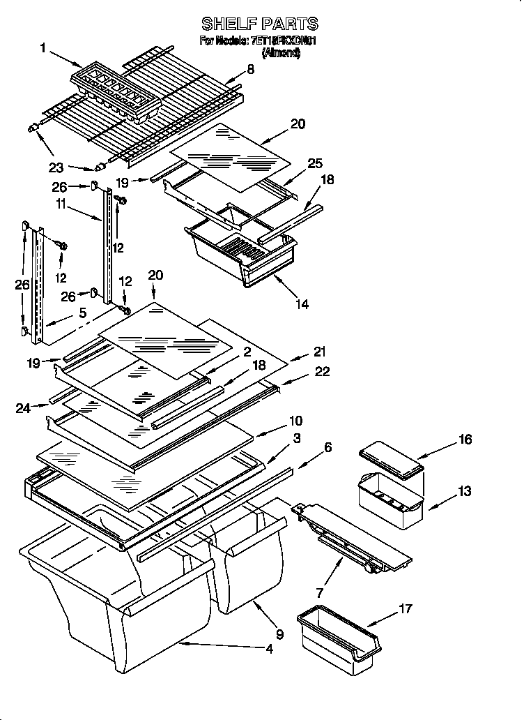 Whirlpool 7ET18PKXDN01 shelf diagram