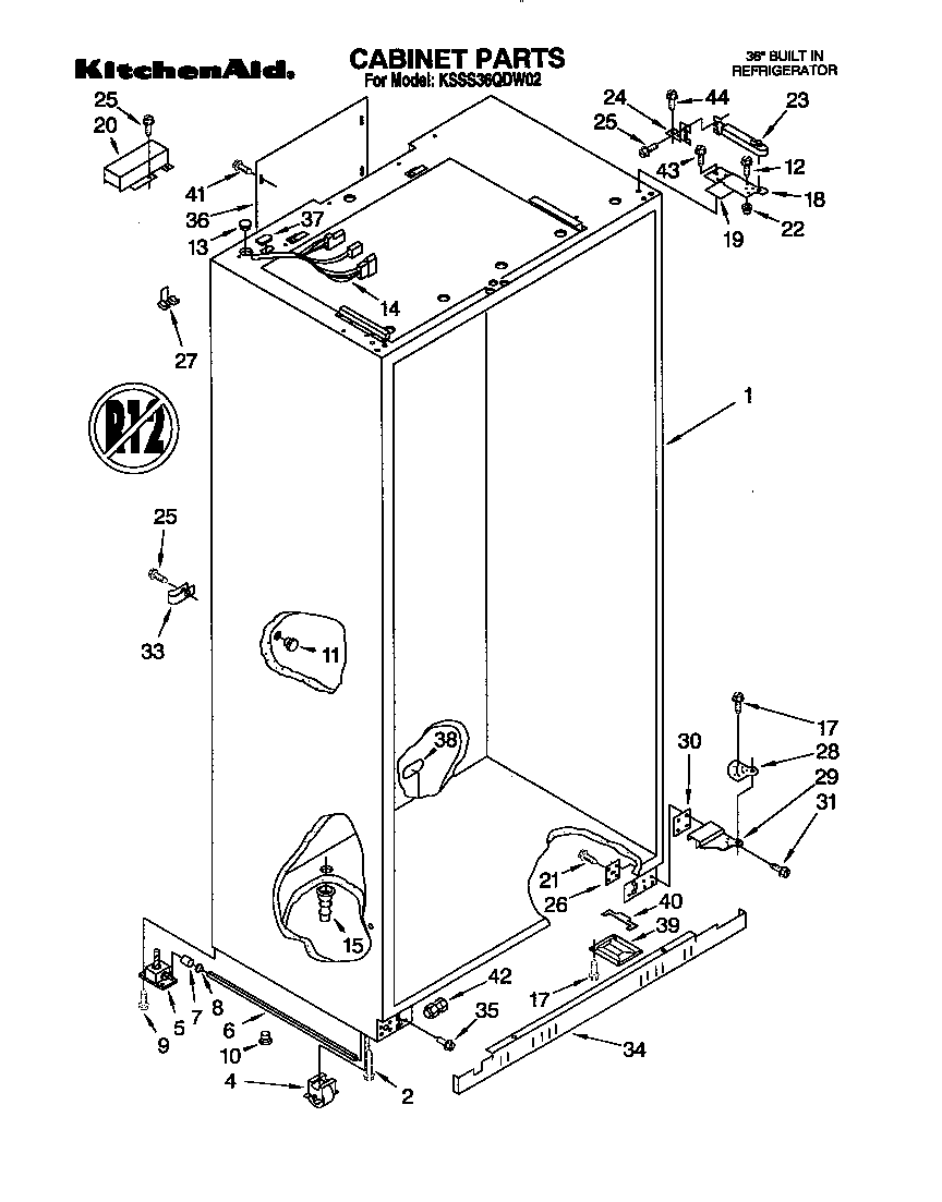 KitchenAid KSSS36QDW02 cabinet diagram