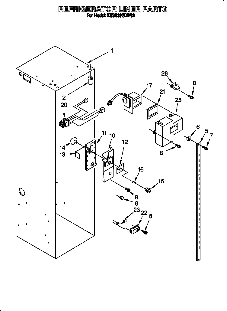 KitchenAid KSSS36QDW02 refrigerator liner diagram