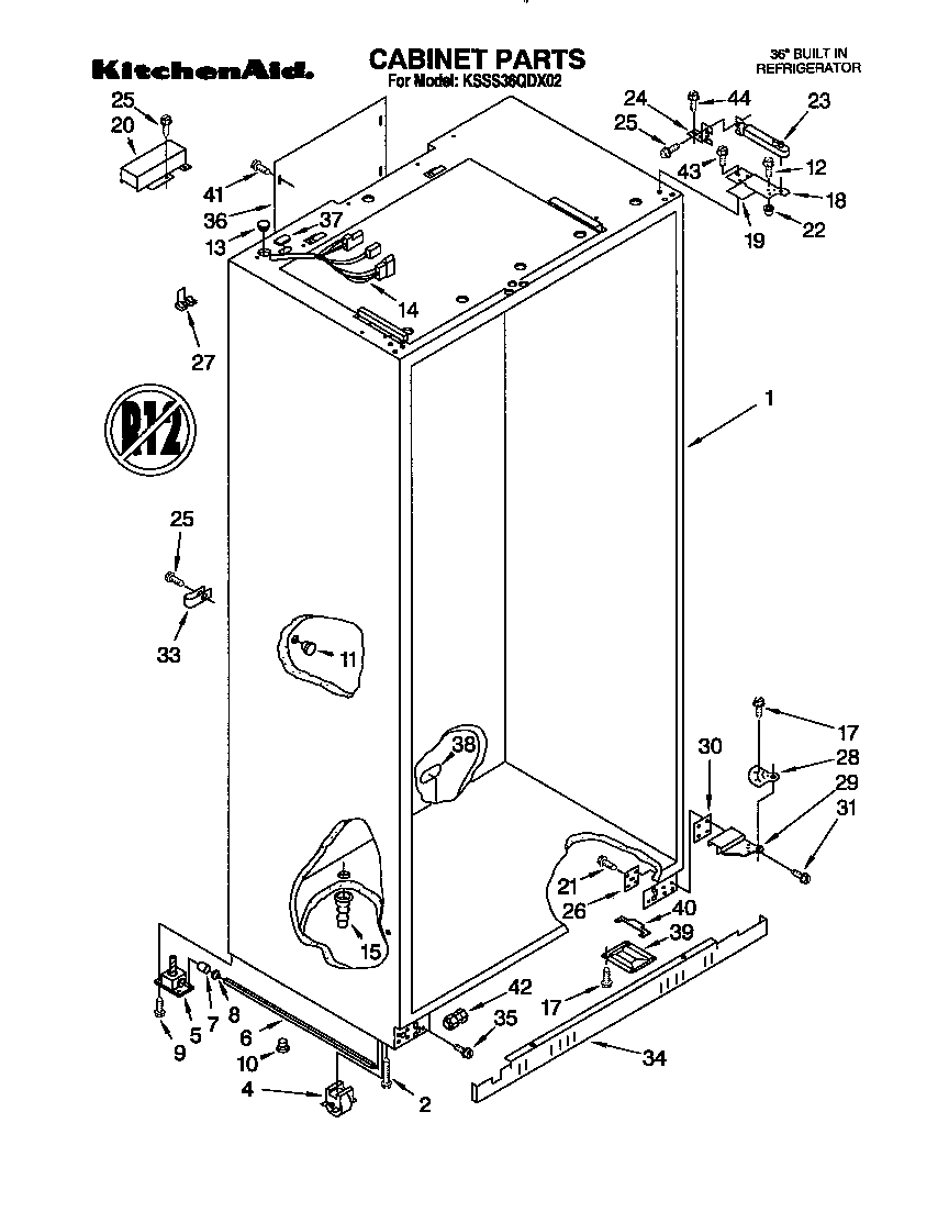 KitchenAid KSSS36QDX02 cabinet diagram