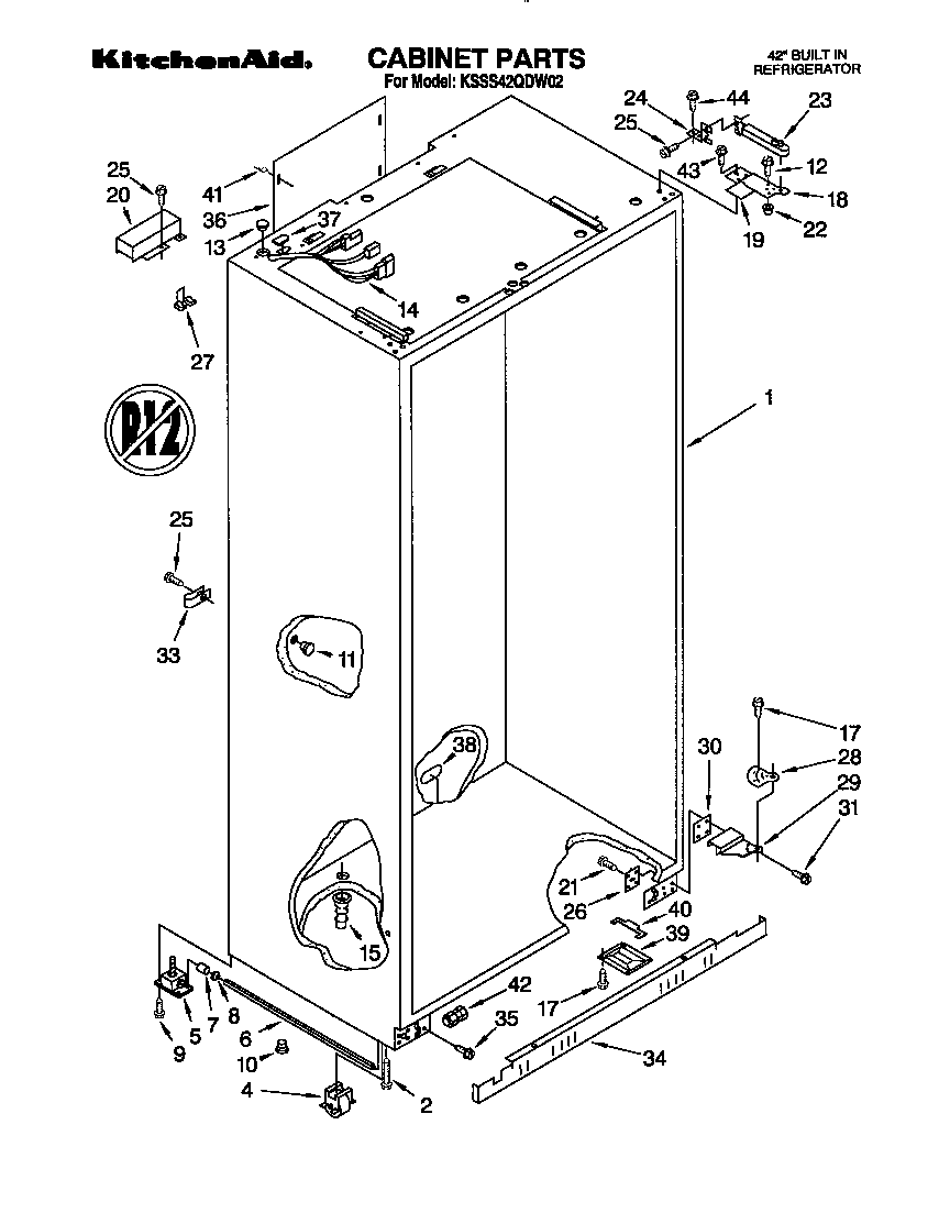KitchenAid KSSS42QDW02 cabinet diagram