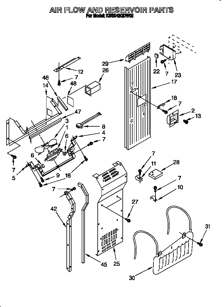 KitchenAid KSSS42QDW02 air flow and reservoir diagram
