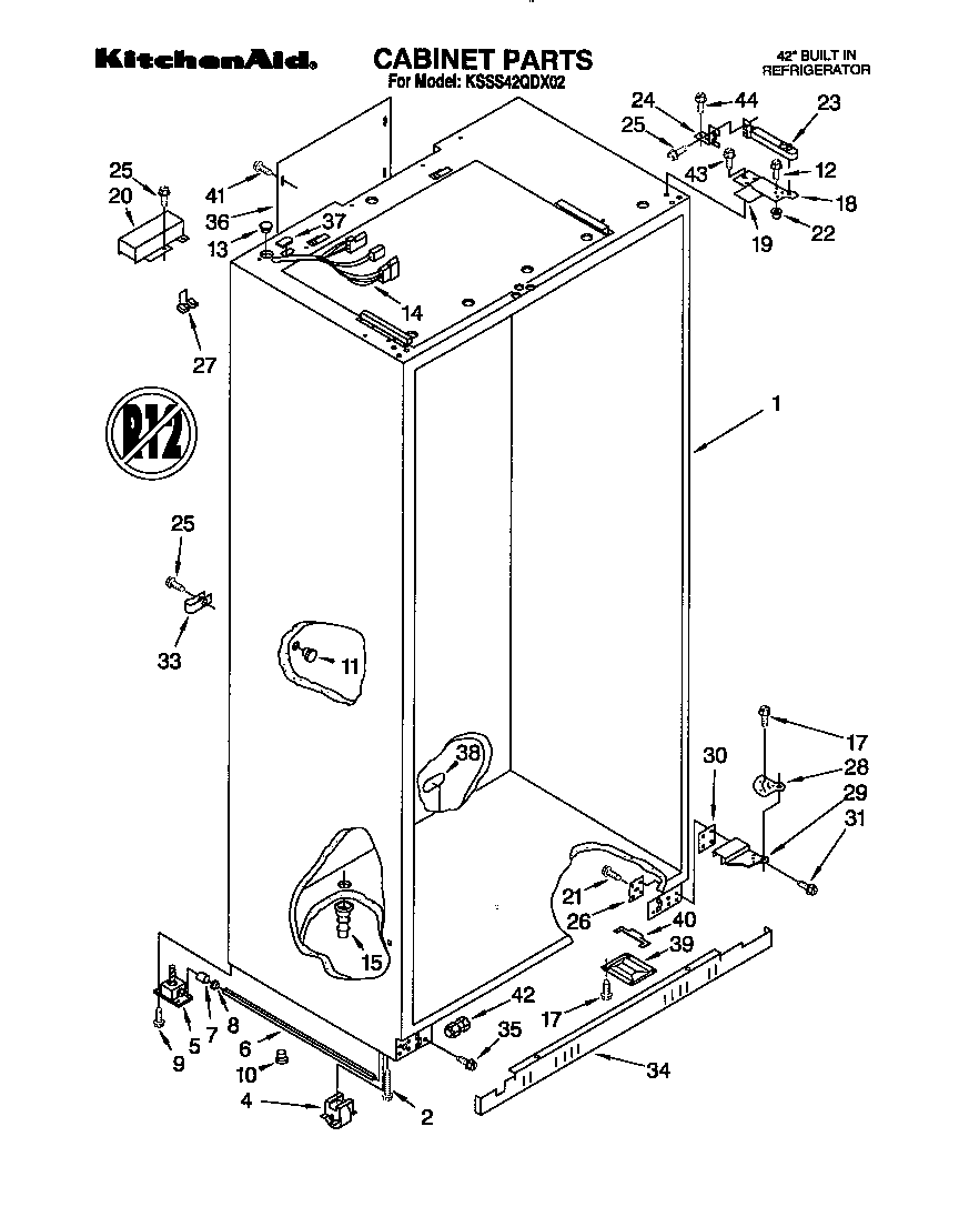 KitchenAid KSSS42QDX02 cabinet diagram