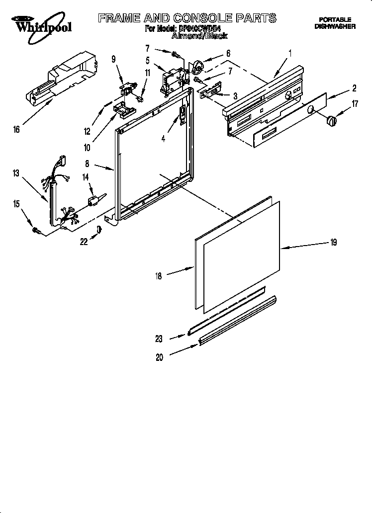 Whirlpool DP840CWDB4 frame and console diagram