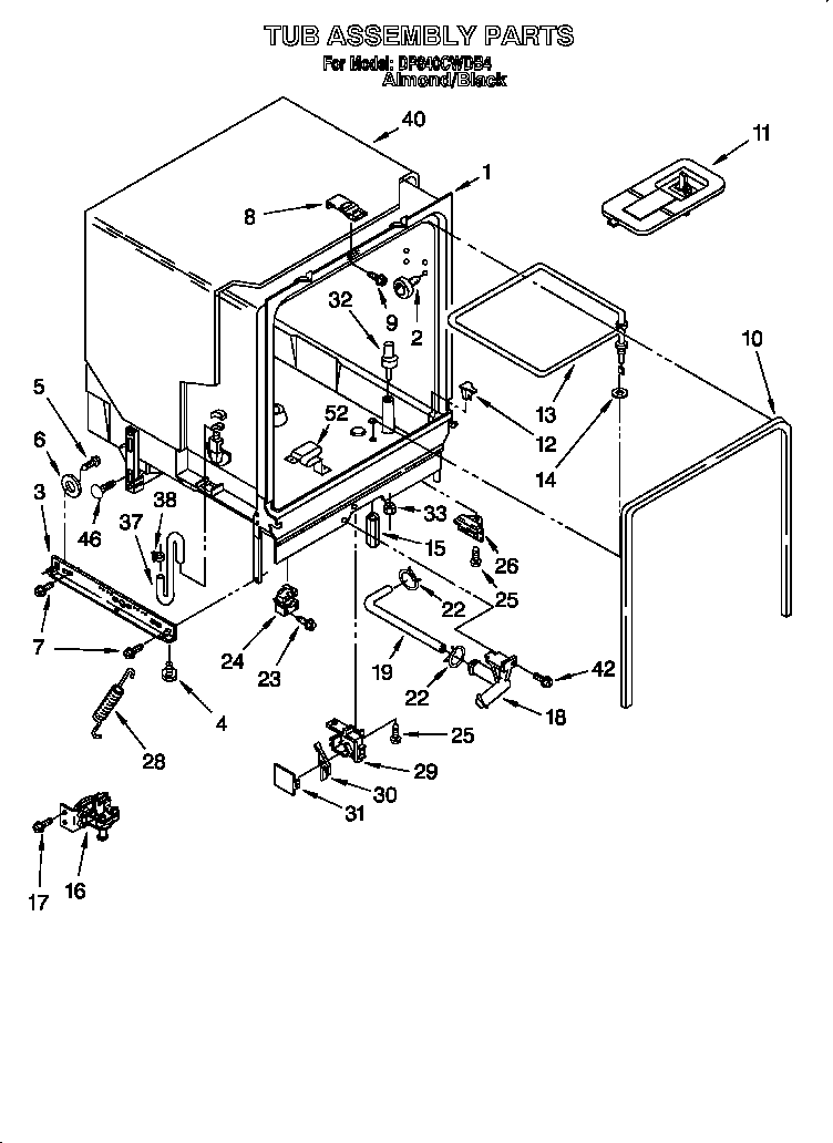 Whirlpool DP840CWDB4 tub assembly diagram