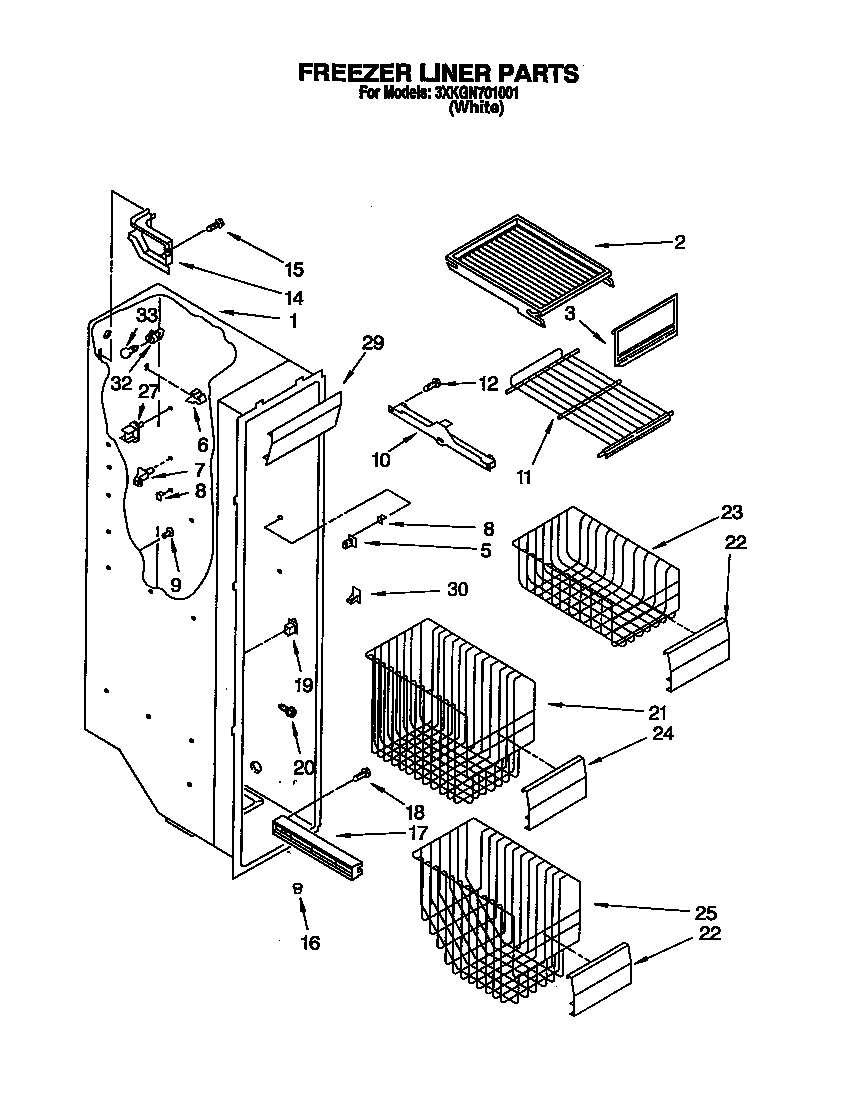 Bauknecht 3XKGN701001 freezer liner diagram