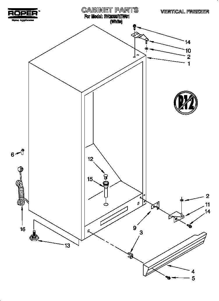 Roper RV2099REW01 cabinet diagram
