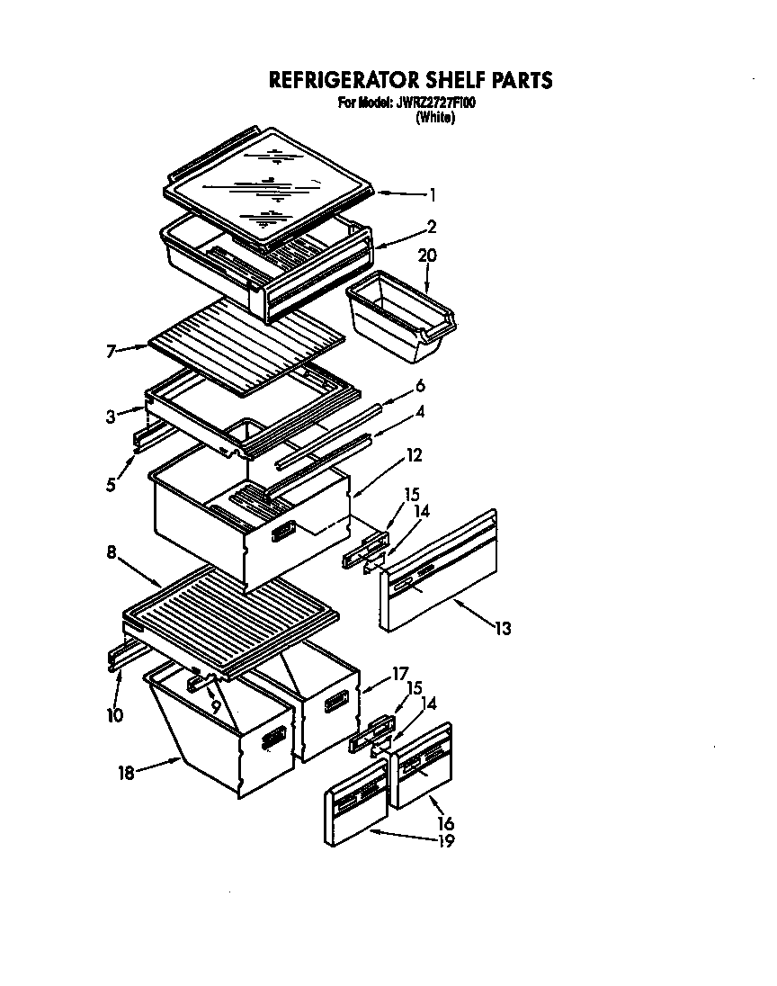 Whirlpool JWRZ2727FI00 refrigerator shelf diagram
