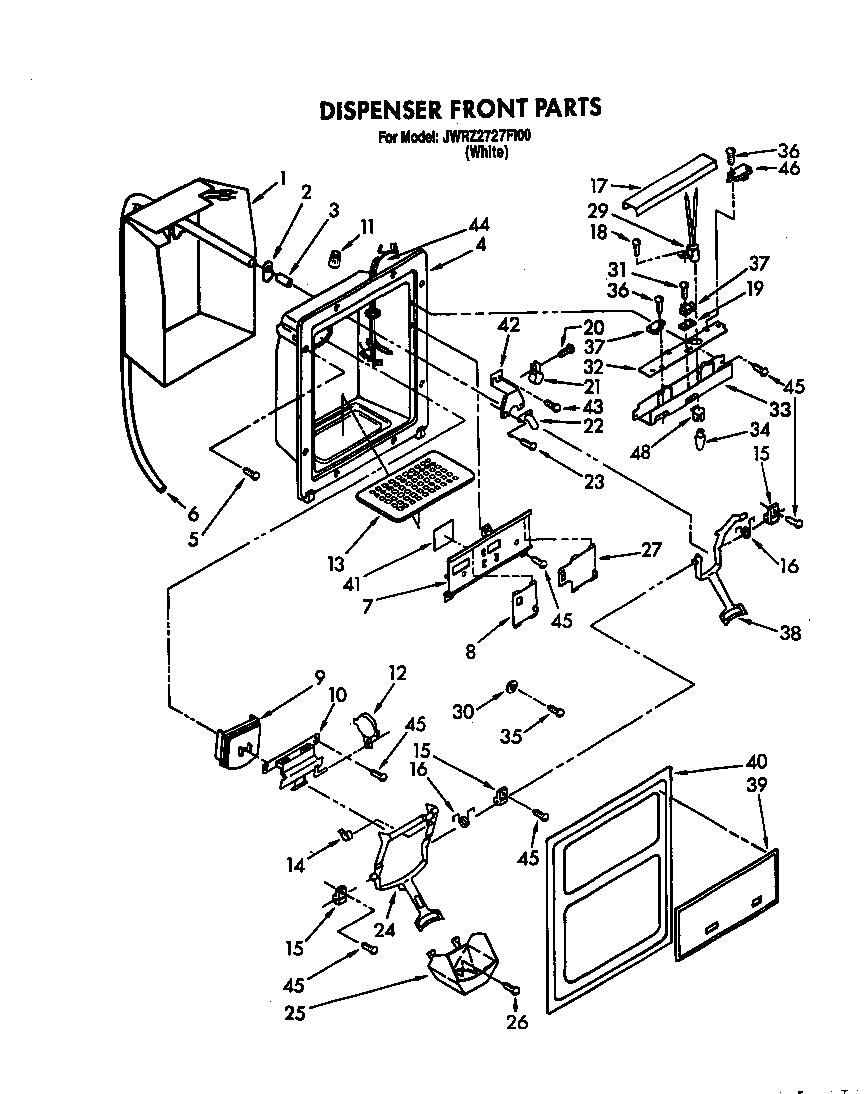 Whirlpool JWRZ2727FI00 dispenser front diagram