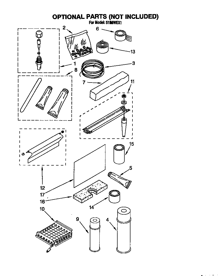 Whirlpool 51IMWEX1 optional parts (not included) diagram