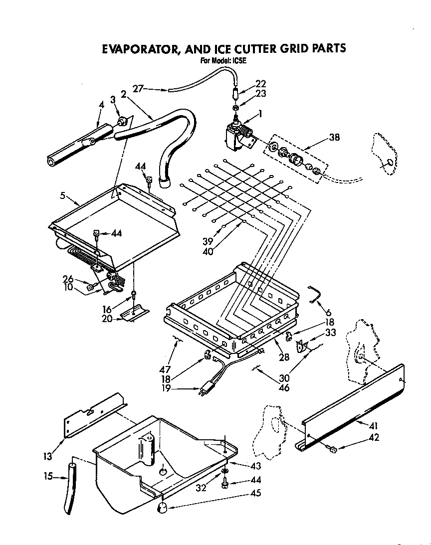 Whirlpool IC5E evaporator, and ice cutter grid diagram