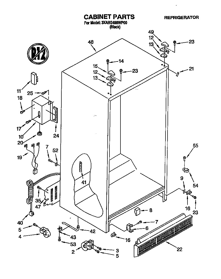 Whirlpool 3XARG499WP00 cabinet diagram