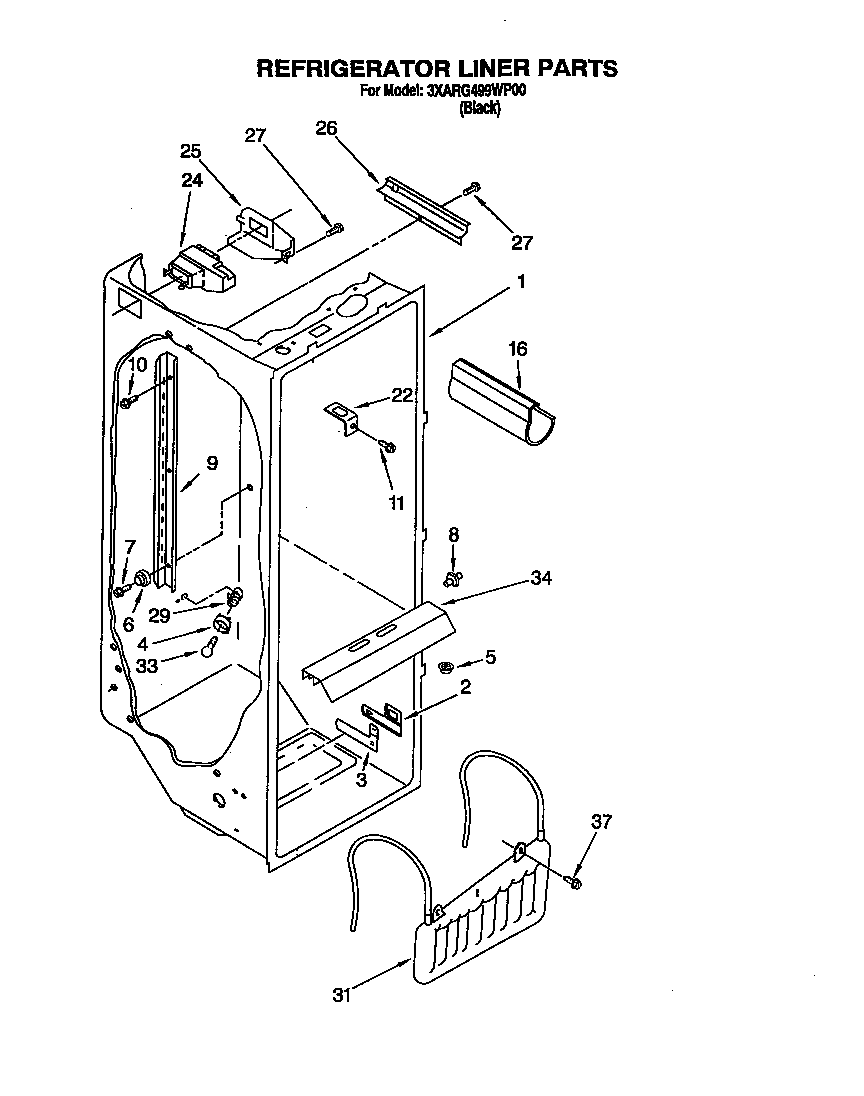Whirlpool 3XARG499WP00 refrigerator liner diagram