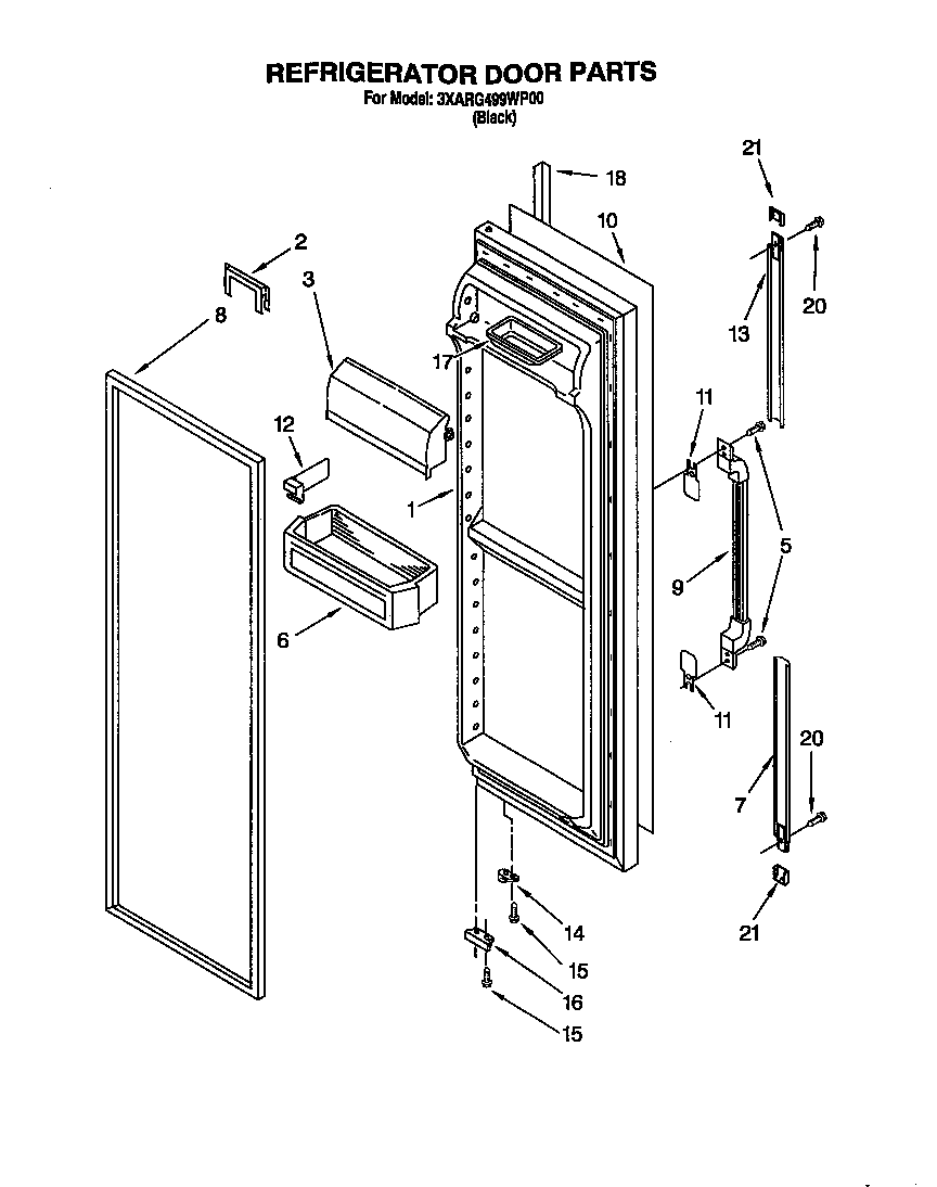 Whirlpool 3XARG499WP00 refrigerator door diagram