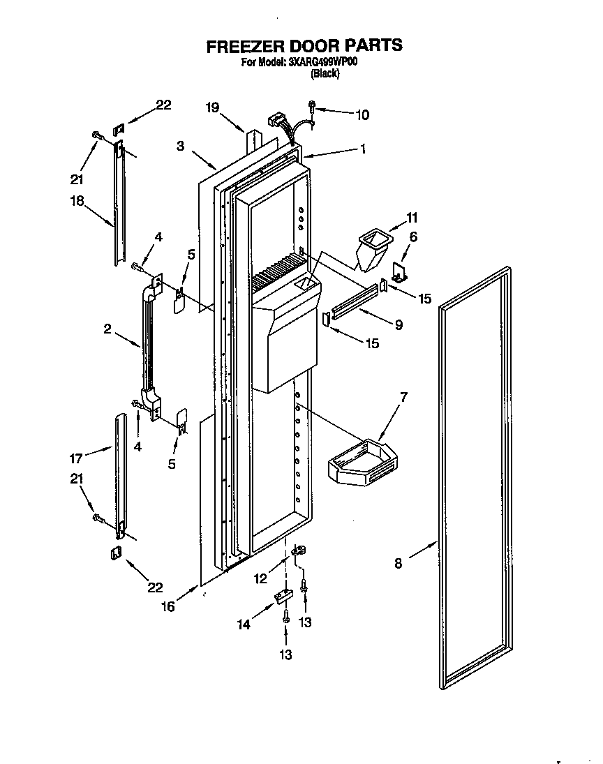 Whirlpool 3XARG499WP00 freezer door diagram