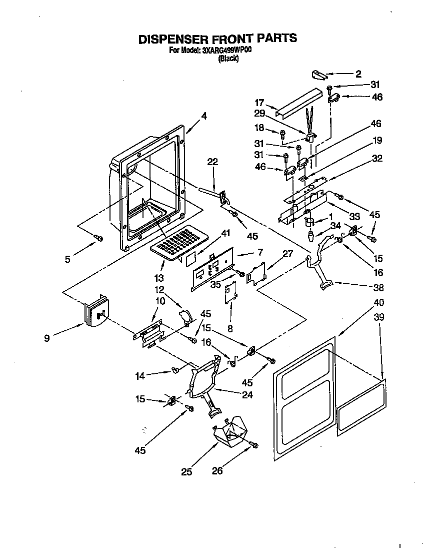 Whirlpool 3XARG499WP00 dispenser front diagram