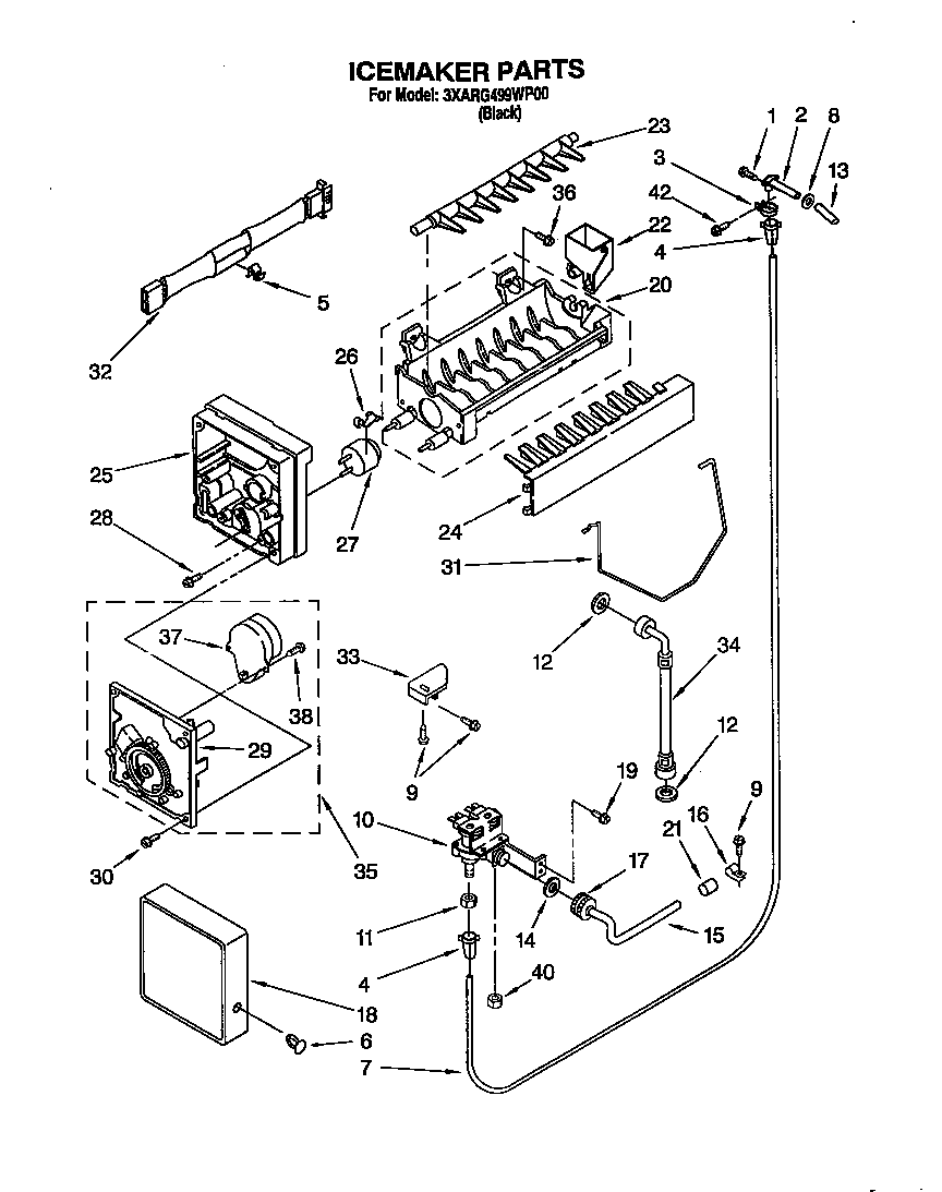 Whirlpool 3XARG499WP00 icemaker diagram