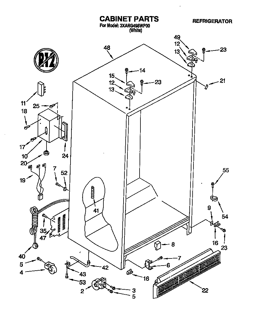 Whirlpool 3XARG498WP00 cabinet diagram