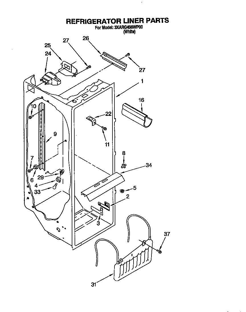 Whirlpool 3XARG498WP00 refrigerator liner diagram