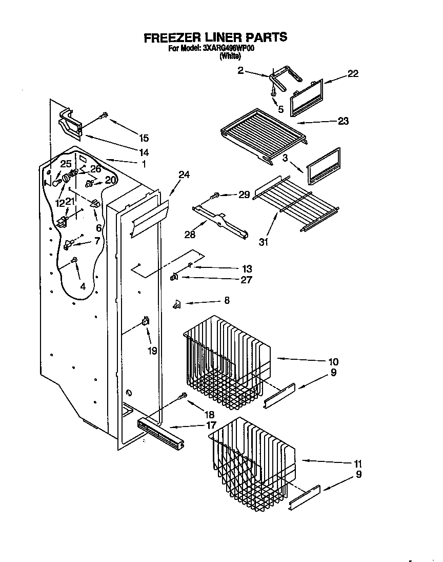 Whirlpool 3XARG498WP00 freezer liner diagram