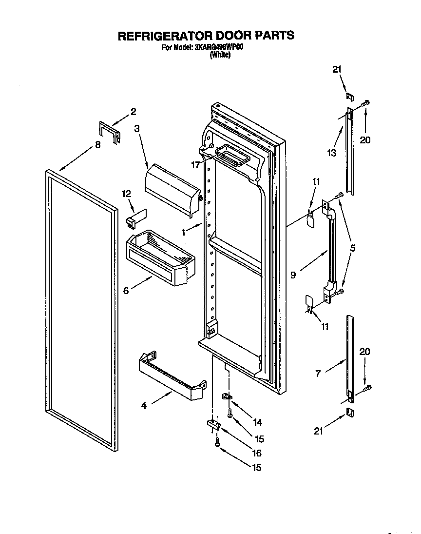 Whirlpool 3XARG498WP00 refrigerator door diagram