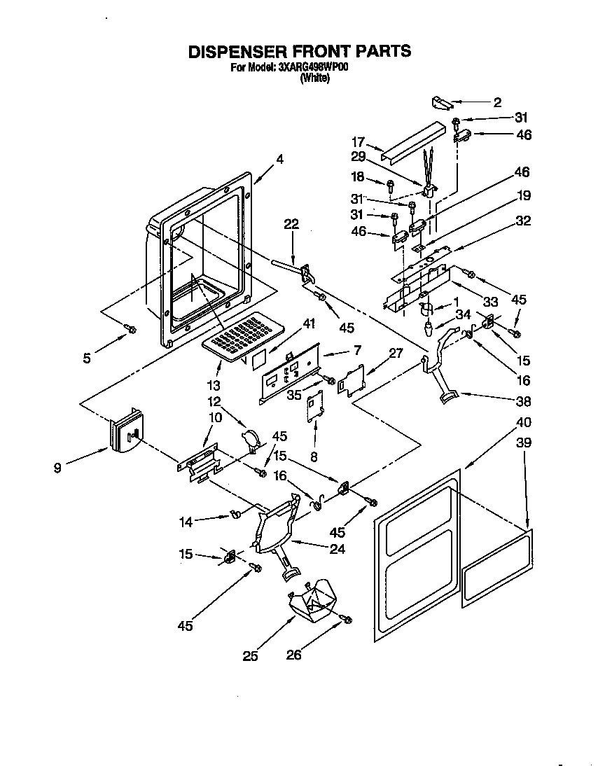 Whirlpool 3XARG498WP00 dispenser front diagram