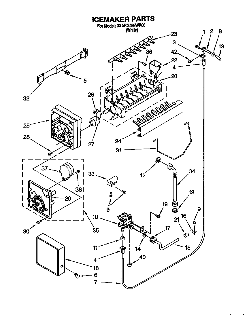 Whirlpool 3XARG498WP00 icemaker diagram
