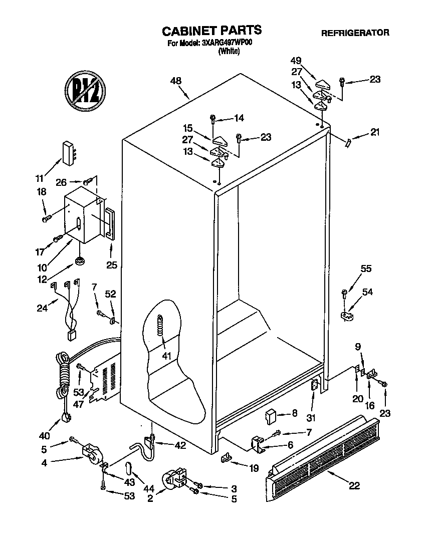 Whirlpool 3XARG497WP00 cabinet diagram