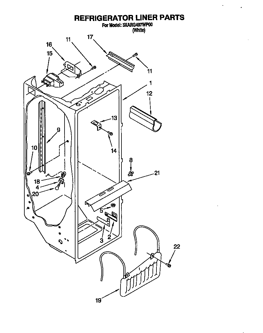 Whirlpool 3XARG497WP00 refrigerator liner diagram