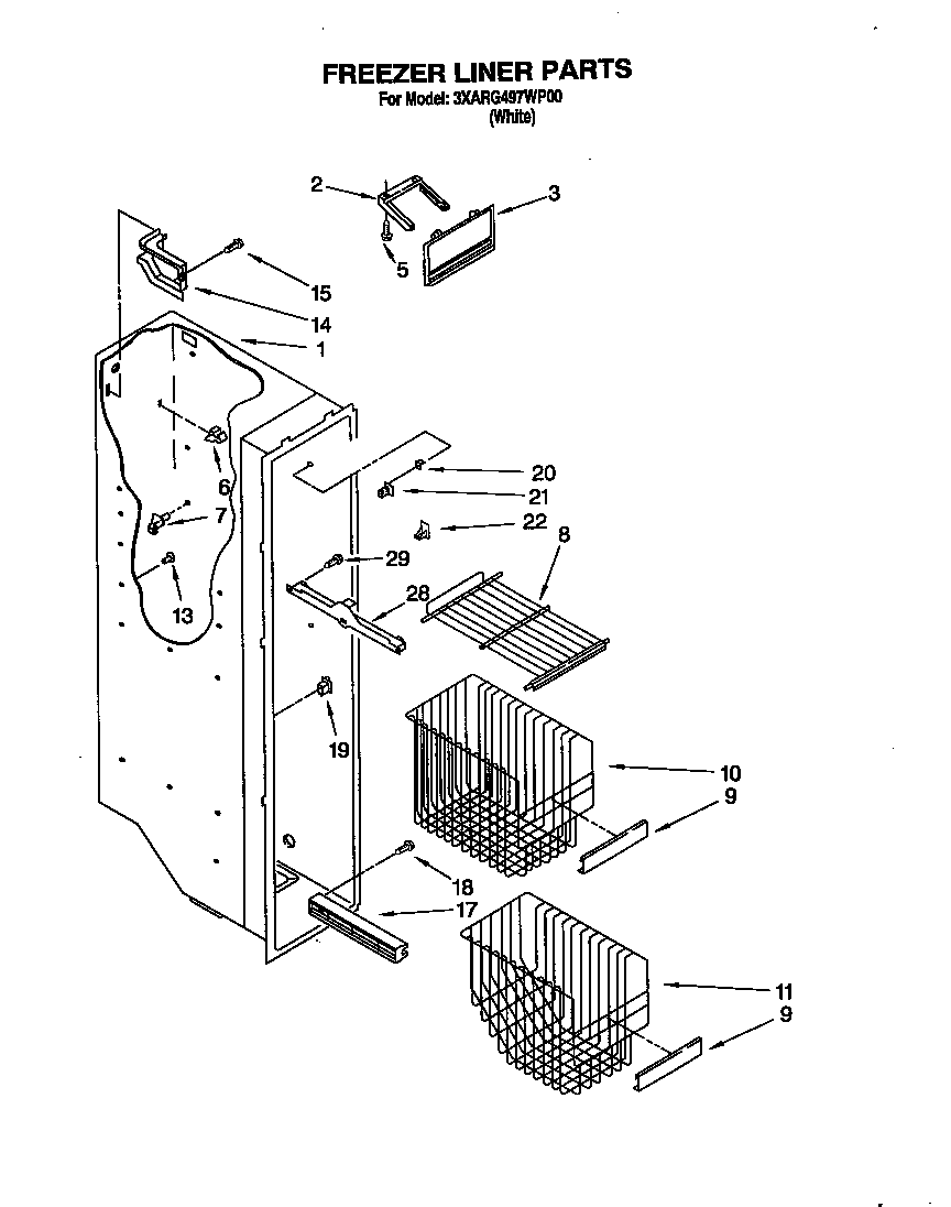 Whirlpool 3XARG497WP00 freezer liner diagram