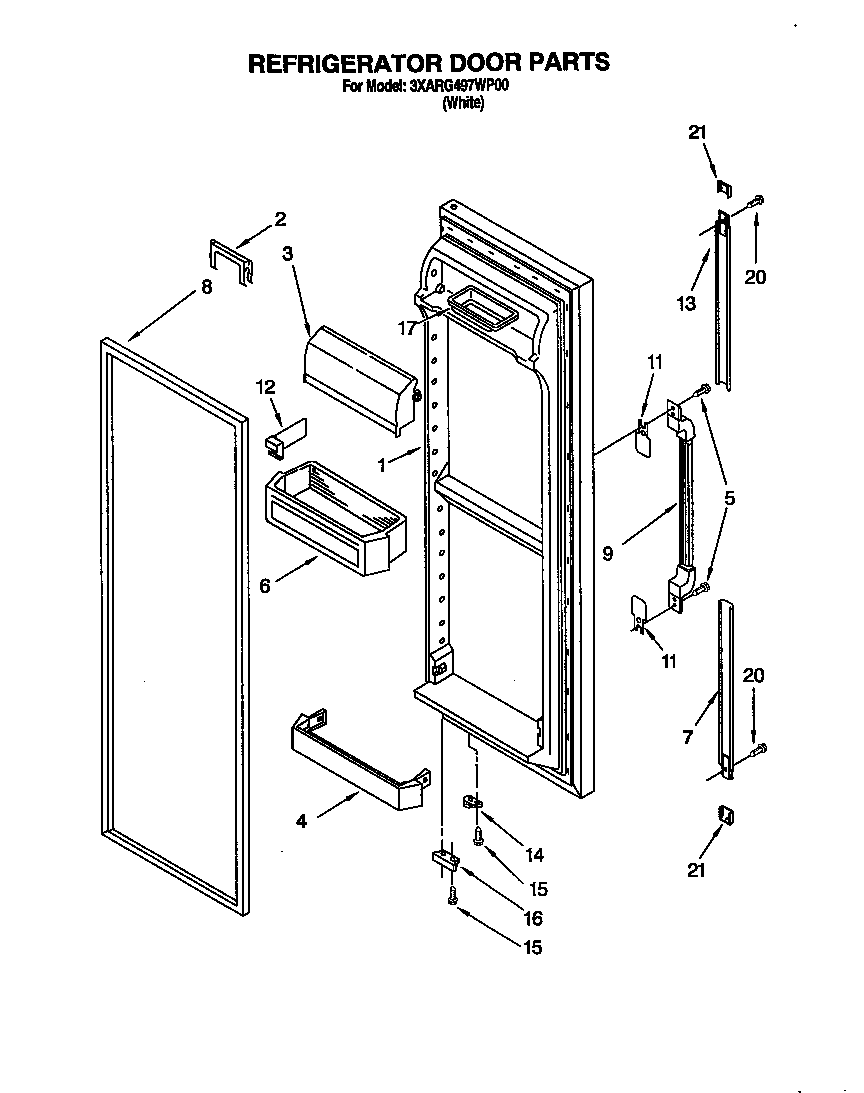 Whirlpool 3XARG497WP00 refrigerator door diagram