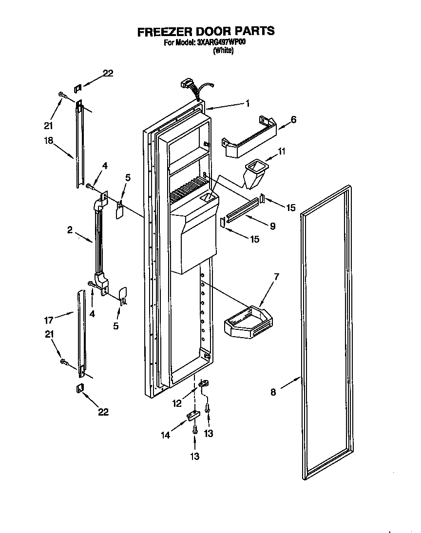 Whirlpool 3XARG497WP00 freezer door diagram