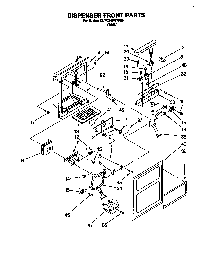 Whirlpool 3XARG497WP00 dispenser front diagram