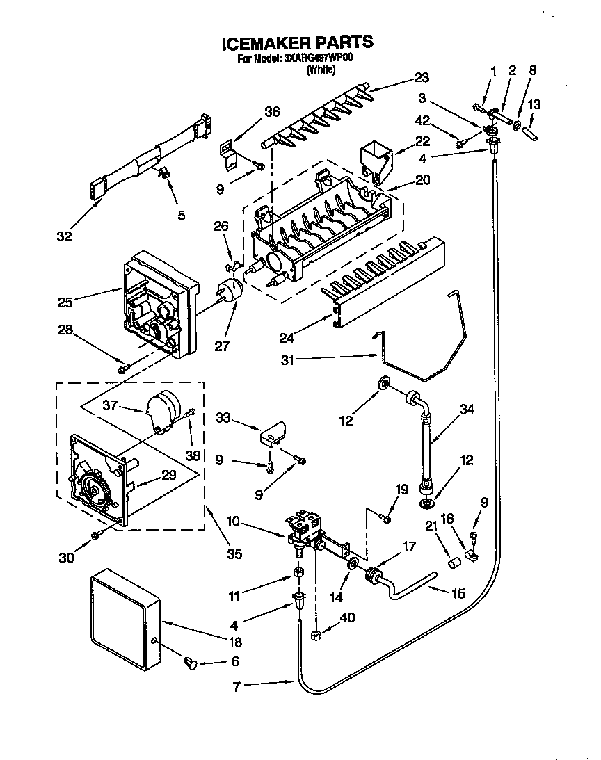 Whirlpool 3XARG497WP00 icemaker diagram