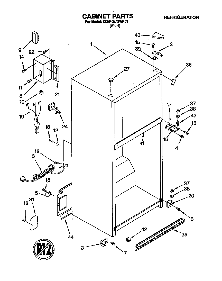 Whirlpool 3XARG493WP01 cabinet diagram