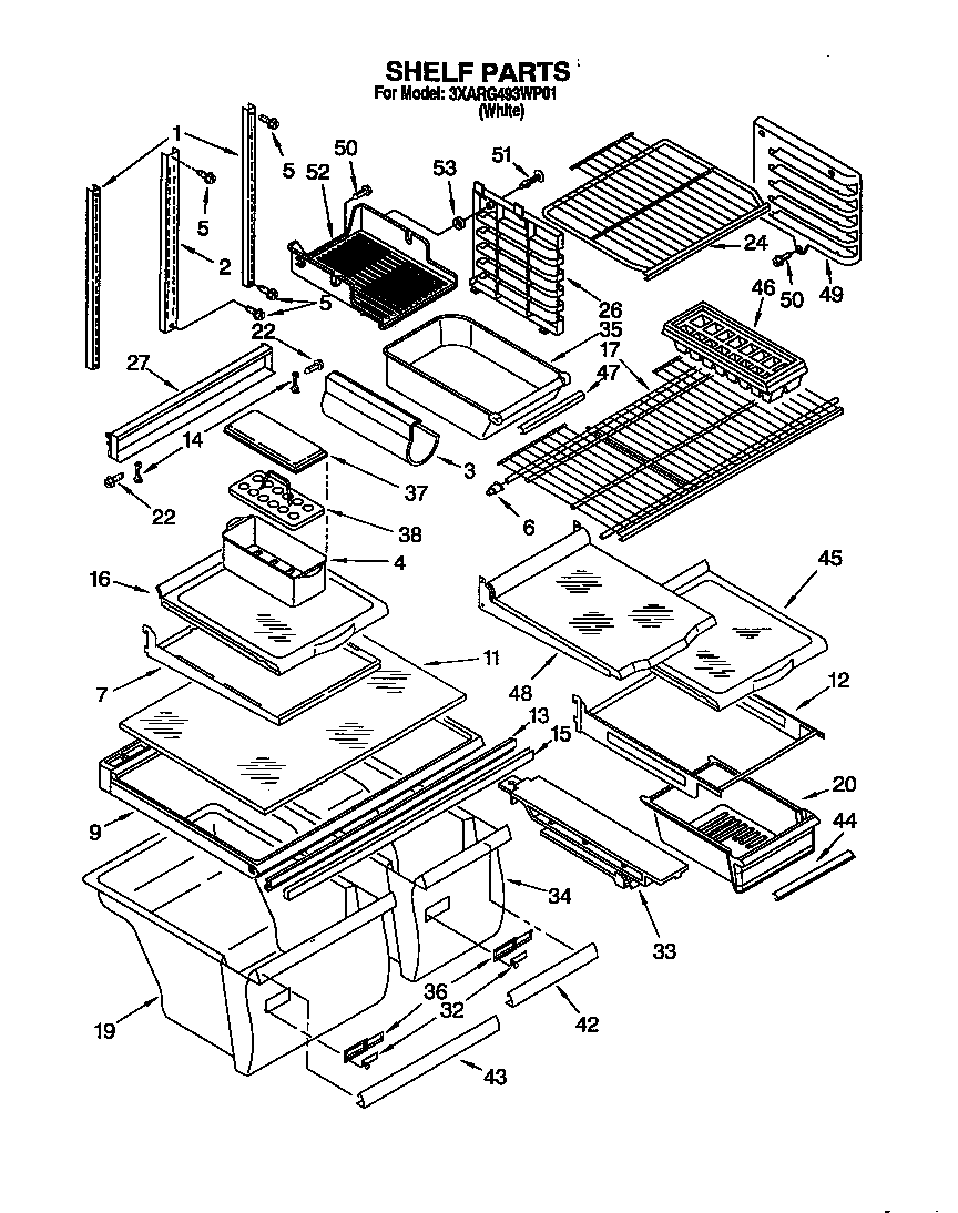 Whirlpool 3XARG493WP01 shelf diagram