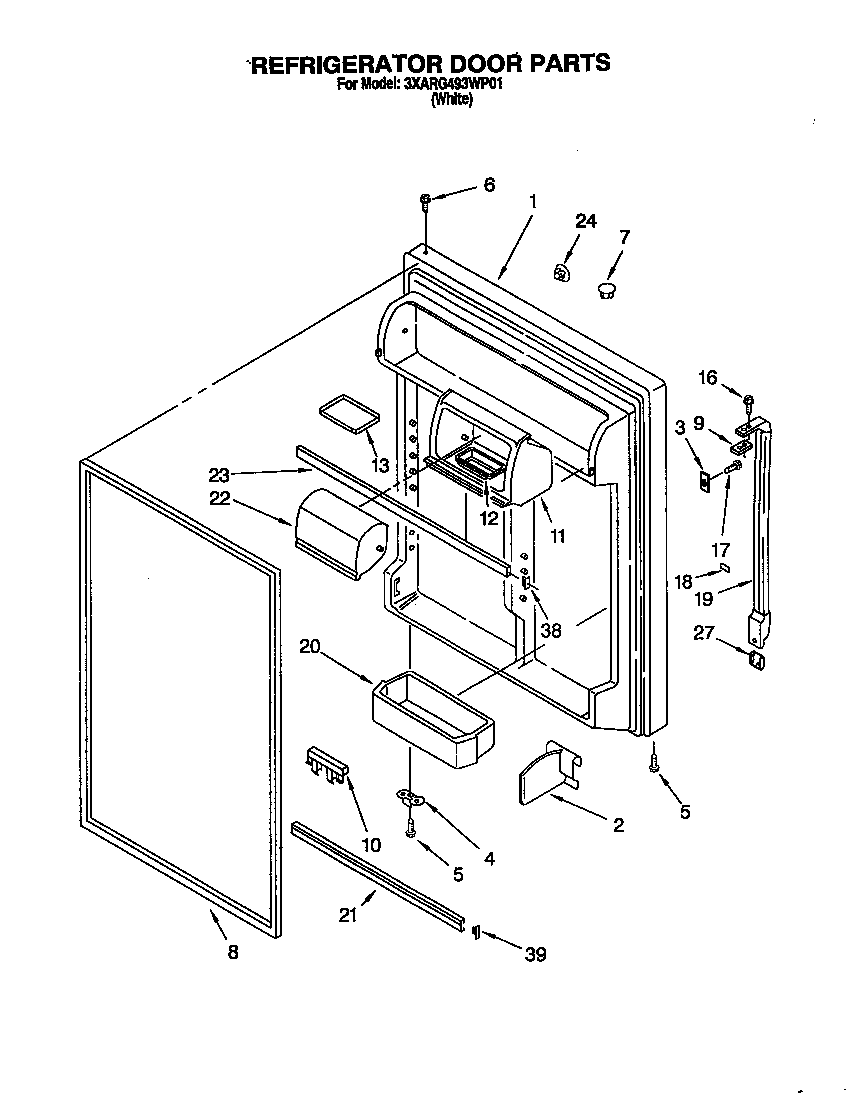 Whirlpool 3XARG493WP01 refrigerator door diagram